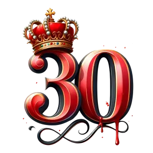 Royal Red Number 30 with Crown and Blood Drip