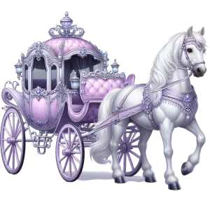Elegant White Horse with Ornate Lavender Carriage