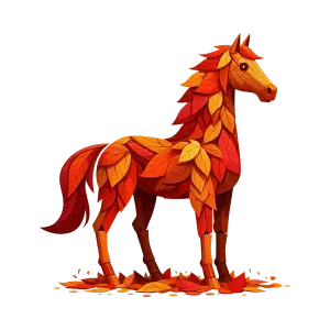 Artistic Horse Sculpture Made of Autumn Leaves