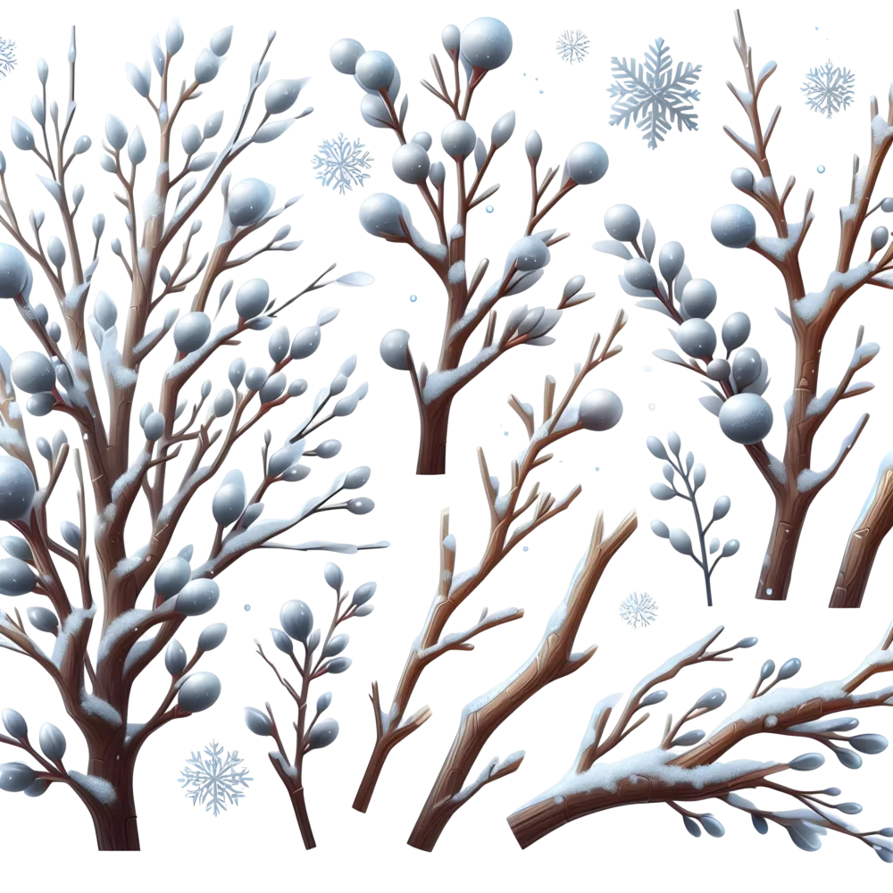 Winter Tree Branches with Snow and Berries PNG