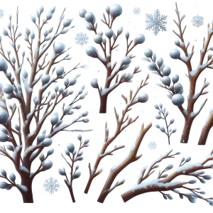 Winter Tree Branches with Snow and Berries PNG