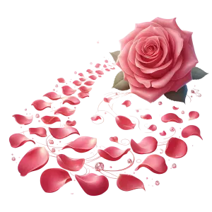 Pink Rose with Scattered Petals on Transparent Background