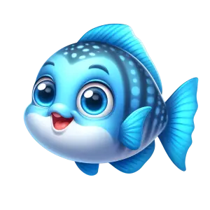 Cute Cartoon Blue Fish with Big Eyes