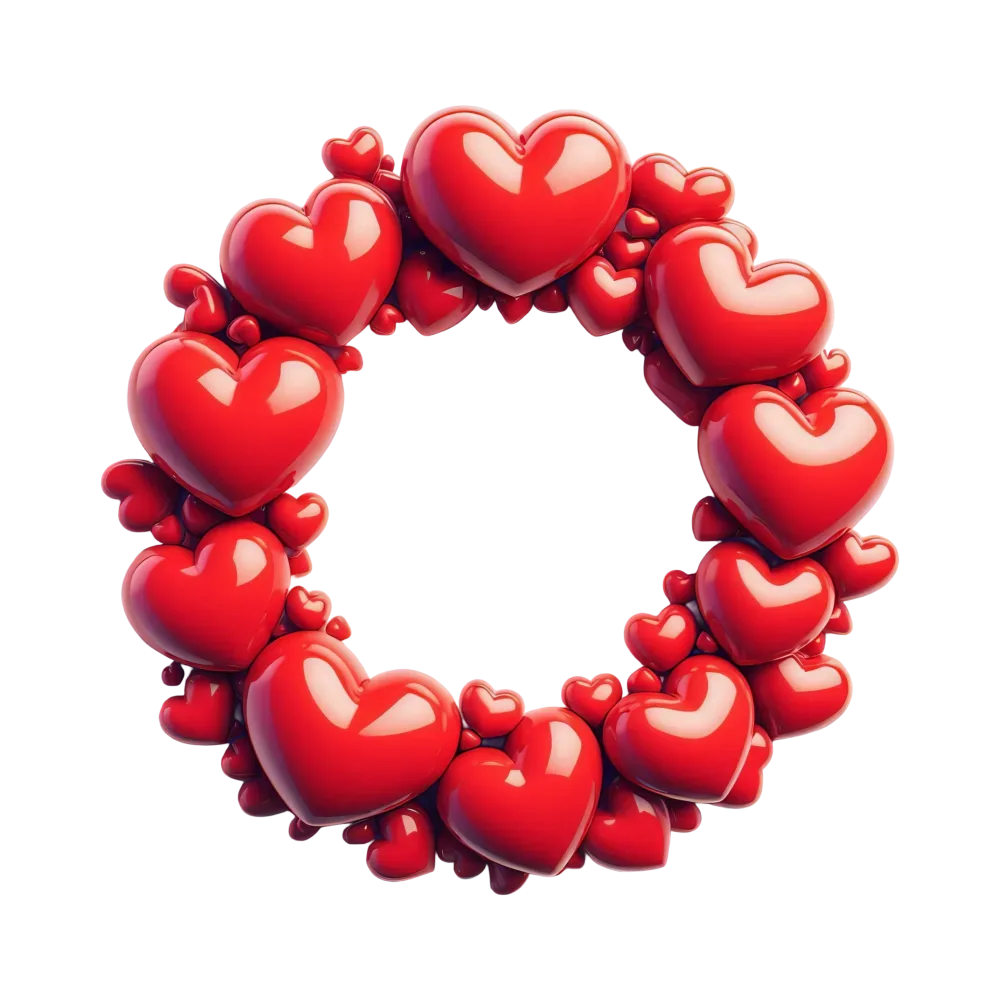 Red Heart Wreath Made of Glossy 3D Hearts