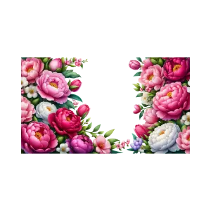 Floral Frame with Pink and White Peonies and Green Leaves