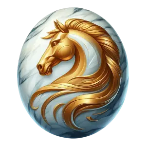 Golden Horse Head Sculpture on Marble Background