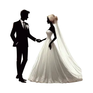 Silhouetted Bride and Groom Holding Hands Wedding Illustration