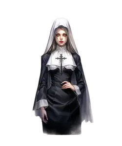 Gothic Nun with Cross Necklace and Face Tattoos