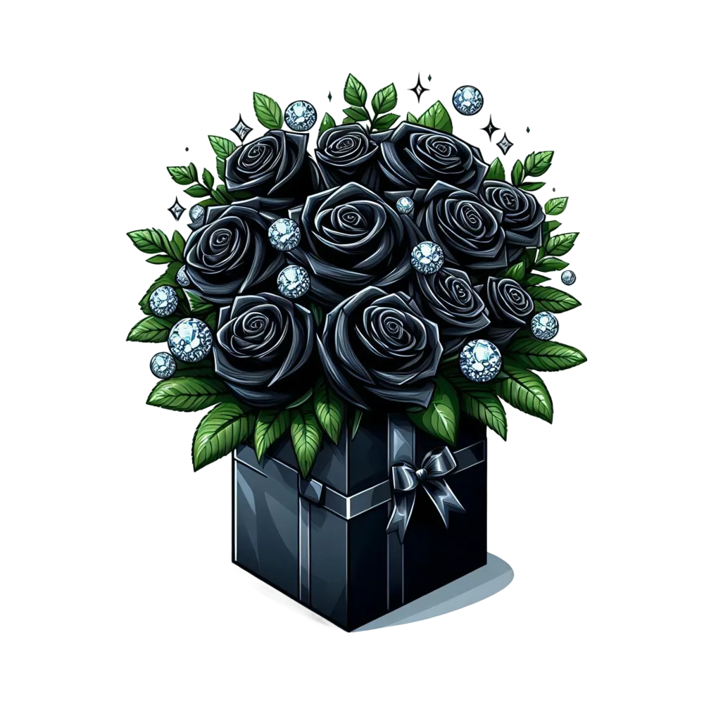 Black Roses Bouquet with Decorative Gems in Black Gift Box