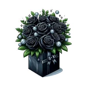 Black Roses Bouquet with Decorative Gems in Black Gift Box