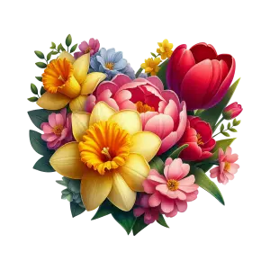 Heart-Shaped Floral Bouquet with Daffodils, Tulips, and Mixed Flowers