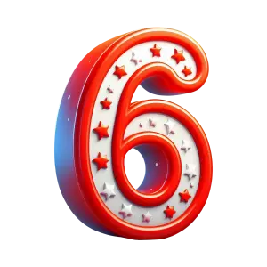 3D Number Six with Red and White Stars Decoration