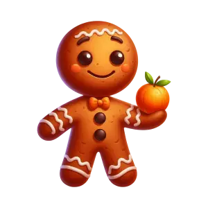 Cute Gingerbread Man Holding Orange Fruit