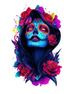 Colorful Day of the Dead Sugar Skull Woman with Flowers