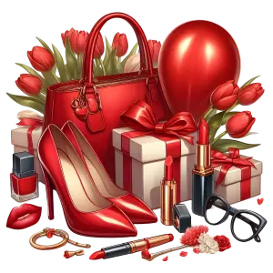 Red Fashion and Gift Set with Shoes, Bag, and Cosmetics