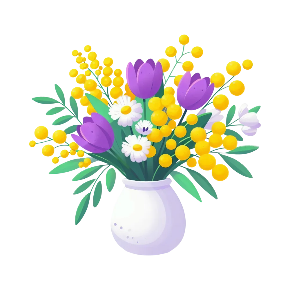 Colorful spring flower bouquet in white vase