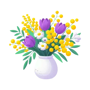 Colorful spring flower bouquet in white vase