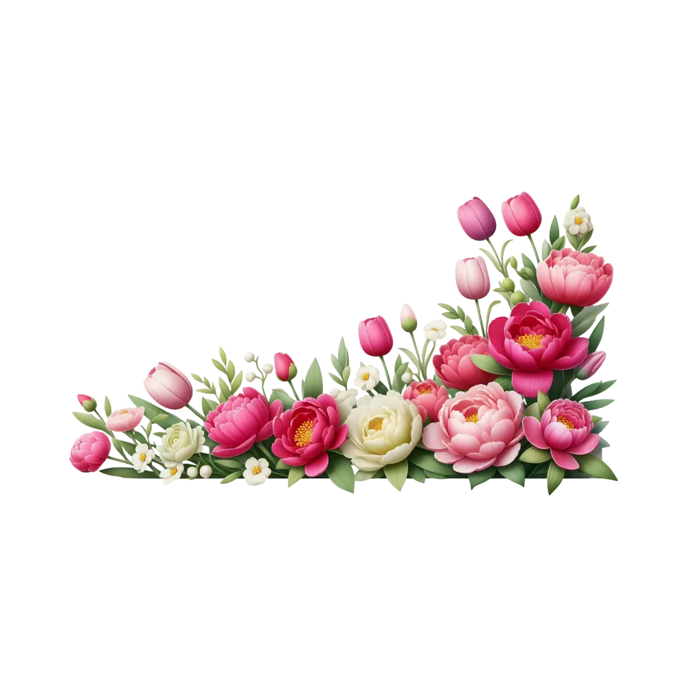 Floral Corner Border with Pink and White Flowers