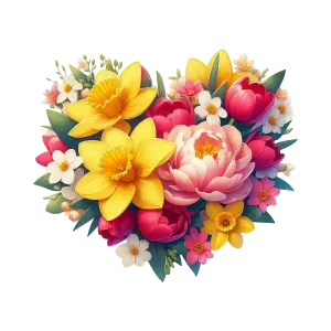 Heart-Shaped Floral Bouquet with Daffodils and Tulips
