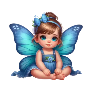 Cute Baby Fairy with Blue Butterfly Wings and Dress