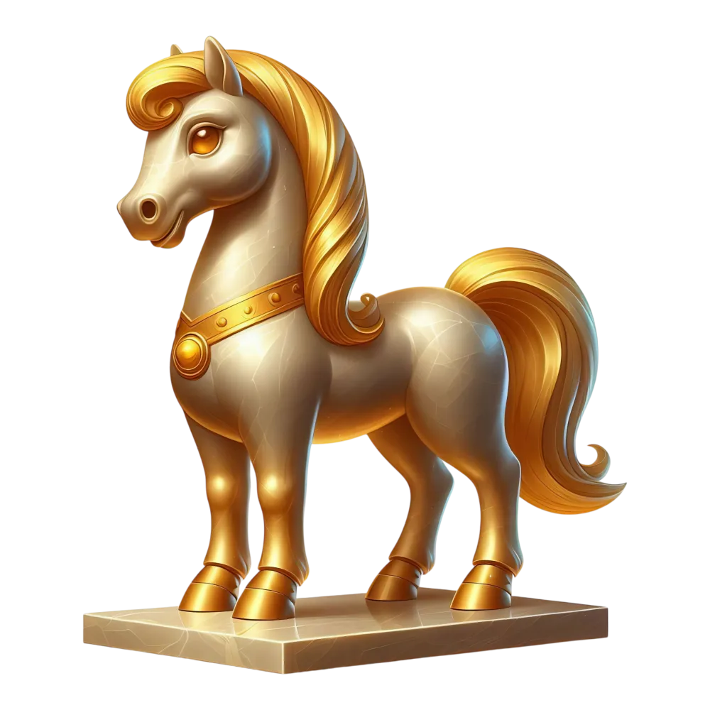 Golden Chess Knight Figurine with Decorative Base