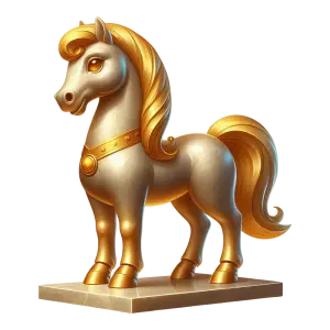 Golden Chess Knight Figurine with Decorative Base
