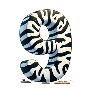 Zebra Pattern Number 9 with Cartoon Eye