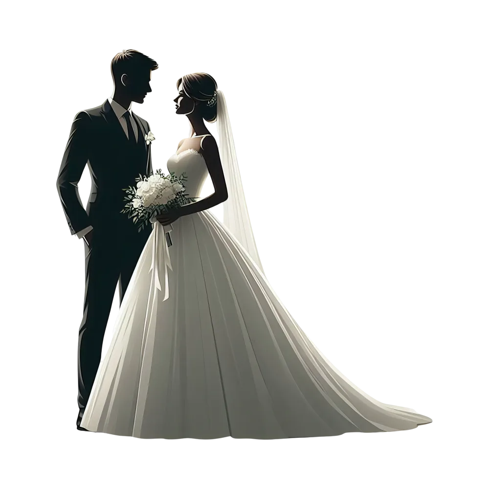 Elegant Bride and Groom Silhouette in Wedding Attire
