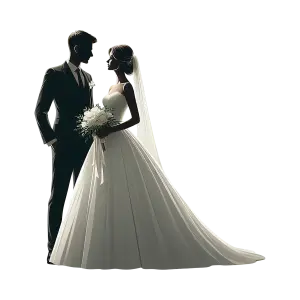 Elegant Bride and Groom Silhouette in Wedding Attire