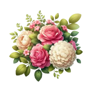 Bouquet of Pink and Cream Flowers with Green Leaves