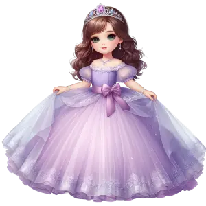 Illustration of Cute Girl in Purple Princess Dress with Tiara