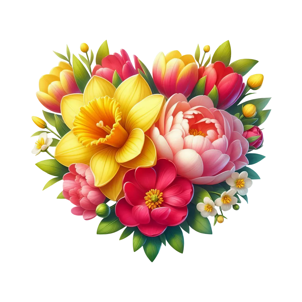 Heart Shaped Bouquet of Colorful Spring Flowers