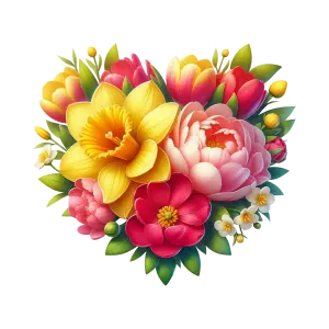 Heart Shaped Bouquet of Colorful Spring Flowers