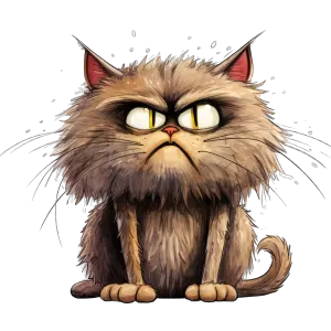 Angry Fluffy Cartoon Cat Illustration