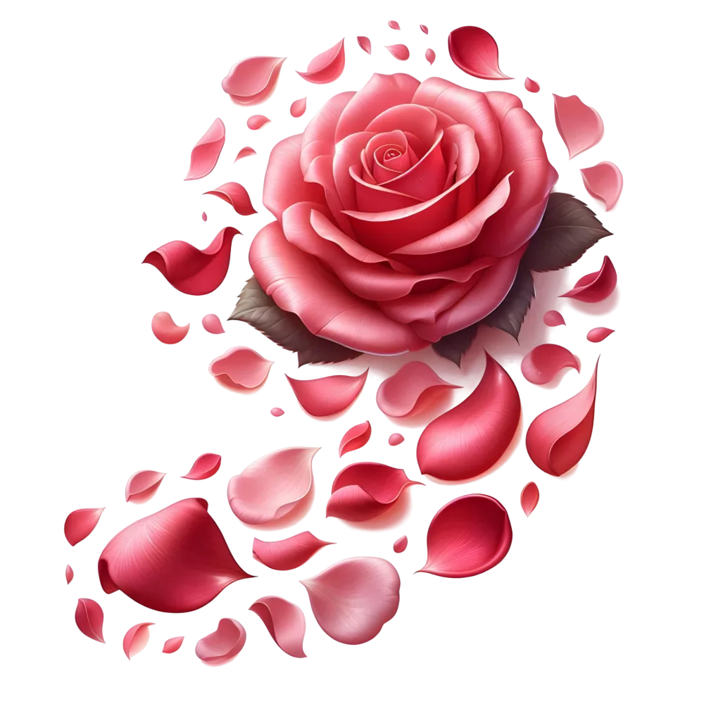 Pink Rose with Scattered Petals