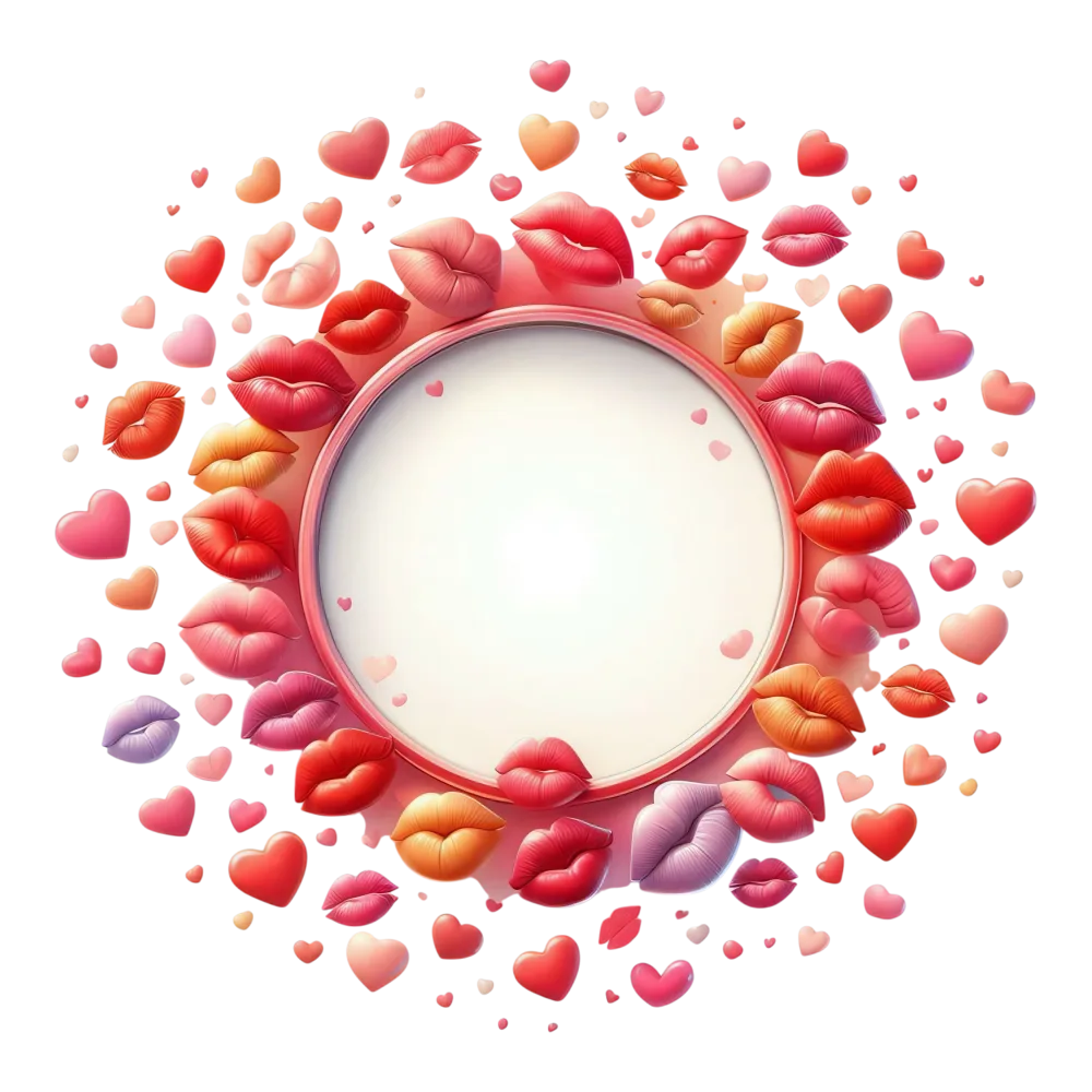 Round Frame with Colorful Lips and Heart Icons