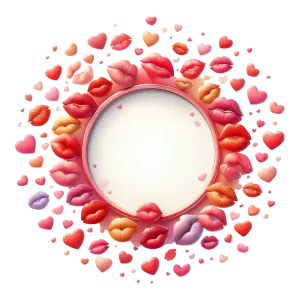 Round Frame with Colorful Lips and Heart Icons