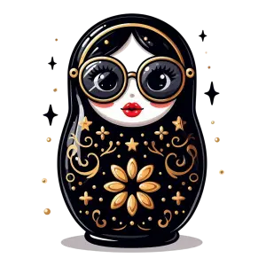Decorative Black and Gold Matryoshka Doll with Glasses