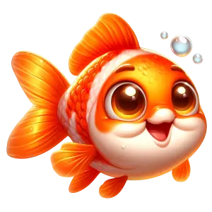 Cute Cartoon Goldfish with Bubbly Expression