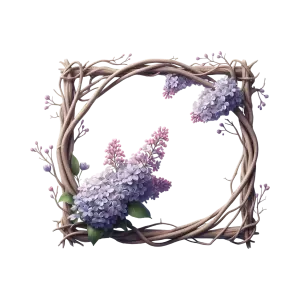 Rustic Wooden Frame with Purple Lilac Flowers