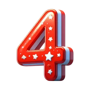 Red Number Four with White Stars Decoration