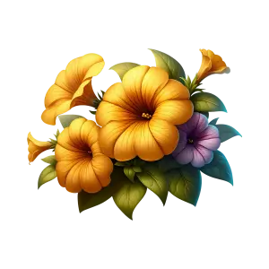 Yellow and Purple Petunia Flowers with Green Leaves