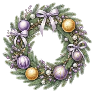 Decorative Christmas Wreath with Purple and Gold Ornaments