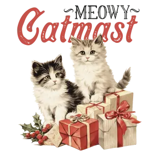 Two Cute Kittens with Christmas Presents and Holly