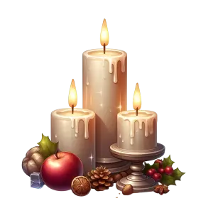 Three Lit Candles with Autumn Decorations