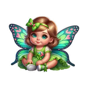 Cute Baby Fairy with Green Butterfly Wings and Dress