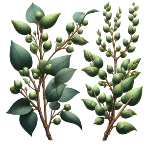 Green Plant Branches with Leafy Stems and Seed Pods