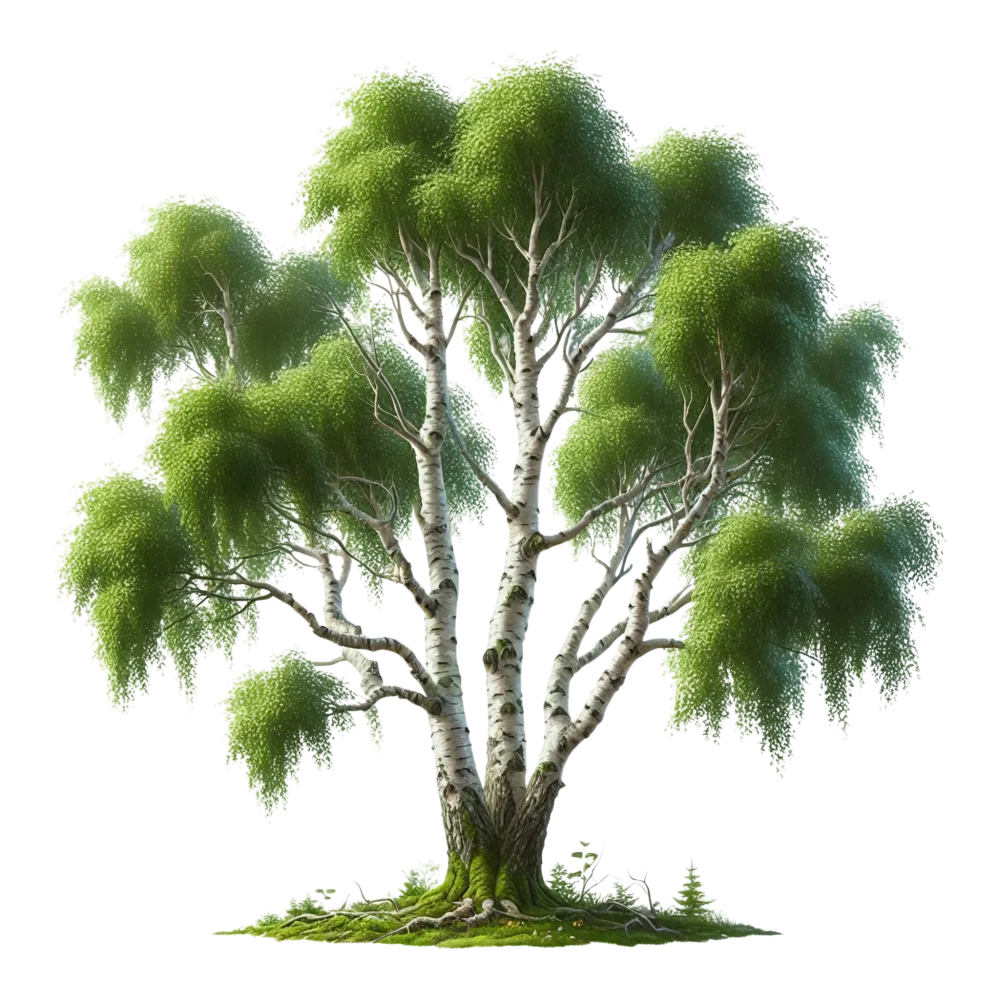 Illustration of a Birch Tree with Lush Green Foliage