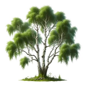 Illustration of a Birch Tree with Lush Green Foliage