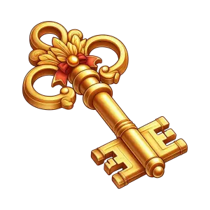 Ornate Golden Vintage Key with Red Ribbon